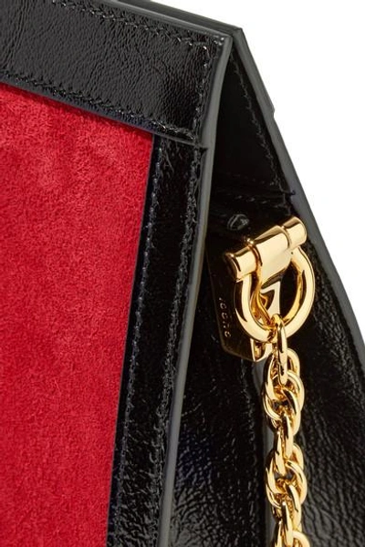 Shop Gucci Ophidia Patent-leather Trimmed Suede Shoulder Bag In Red