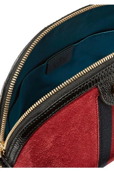 Shop Gucci Ophidia Patent Leather-trimmed Suede Shoulder Bag