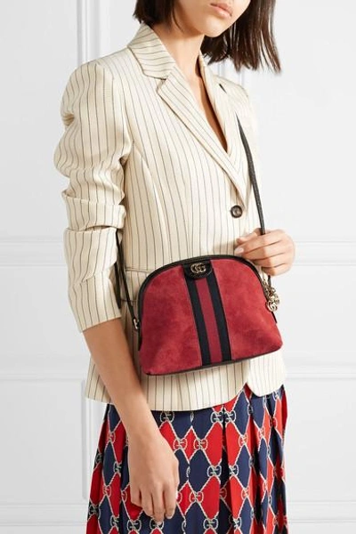 Shop Gucci Ophidia Patent Leather-trimmed Suede Shoulder Bag