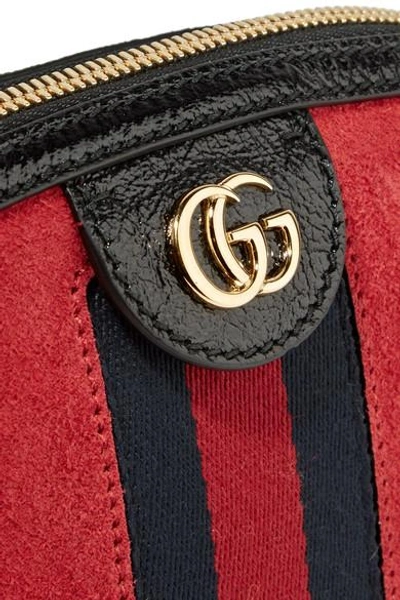 Shop Gucci Ophidia Patent Leather-trimmed Suede Shoulder Bag