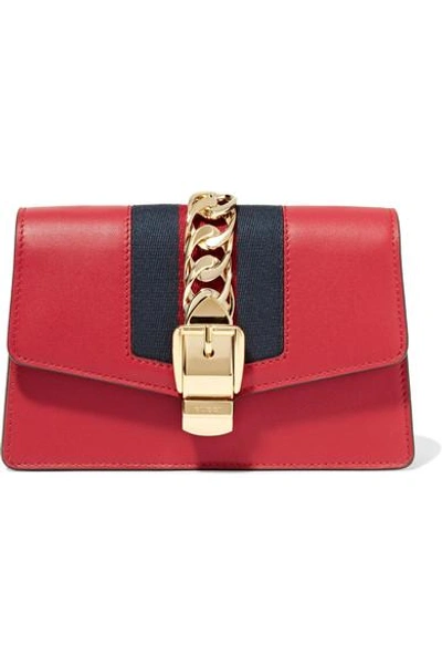 Shop Gucci Sylvie Mini Chain-embellished Leather Shoulder Bag