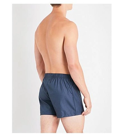 Shop Hanro Dot-print Mid-rise Cotton Boxers In Navy