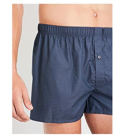 Shop Hanro Dot-print Mid-rise Cotton Boxers In Navy