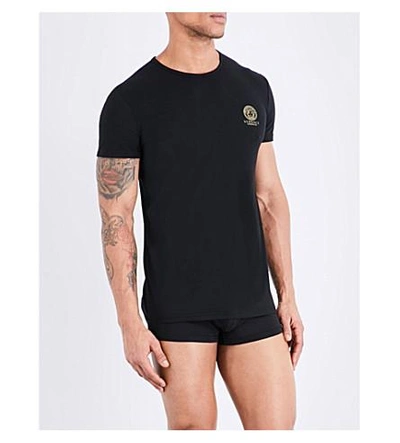 Shop Versace Iconic Stretch-cotton T-shirt In Black