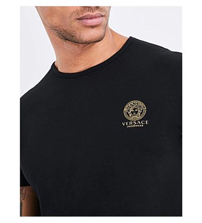 Shop Versace Iconic Stretch-cotton T-shirt In Black