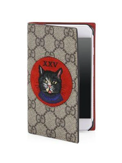 Shop Gucci Embroidered Mystic Cat And Xxv Suede Patch Iphone 7 Cover In Beige Multi