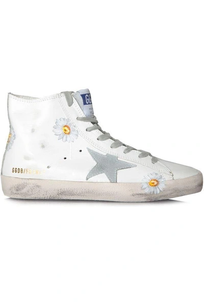 Shop Golden Goose Sneakers Francy White Hand Painted Flowers In White, Golden