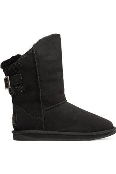 Shop Australia Luxe Collective Woman Spartan Ribbed-trimmed Shearling Boots Black