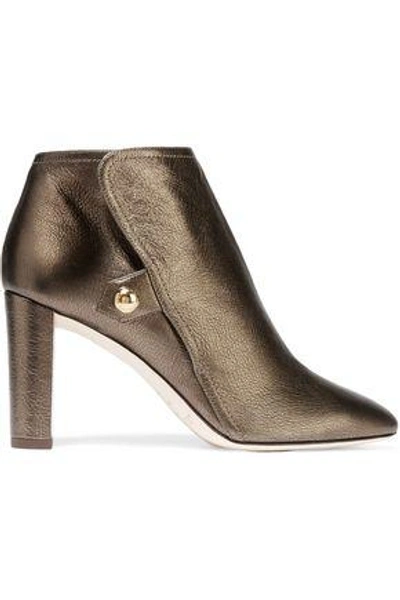 Shop Jimmy Choo Woman Medal Metallic Textured-leather Ankle Boots Bronze