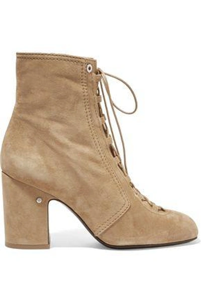 Shop Laurence Dacade Woman Milly Leather-trimmed Lace Ankle Boots Sand