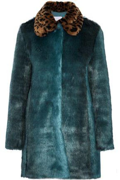 Shop Ainea Paneled Faux Fur Coat In Storm Blue