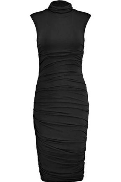 Shop Bailey44 Woman Ruched Stretch-jersey Turtleneck Dress Black