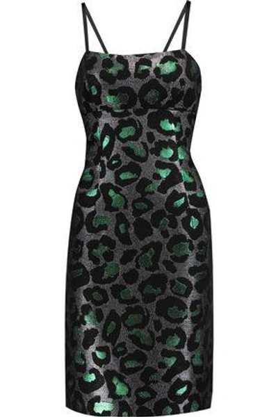 Shop Marc By Marc Jacobs Woman Metallic Leopard-jacquard Mini Dress Emerald