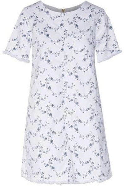 Shop Current Elliott Current/elliott Woman The Fray Edge Shift Floral-print Denim Mini Dress White