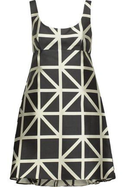 Shop Milly Woman Roxanne Pleated Printed Satin-jacquard Mini Dress Black
