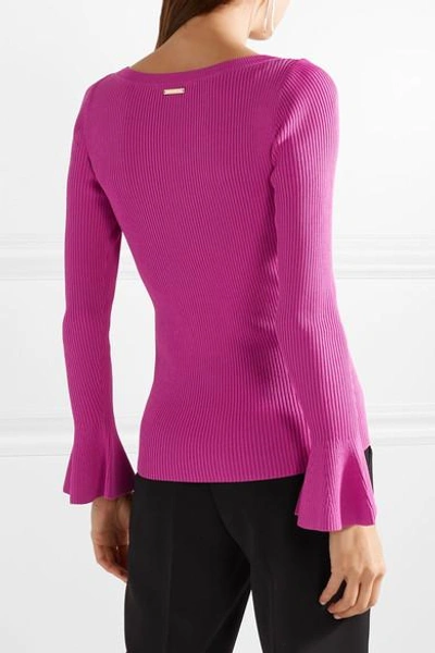 Shop Michael Michael Kors Ribbed-knit Sweater In Magenta