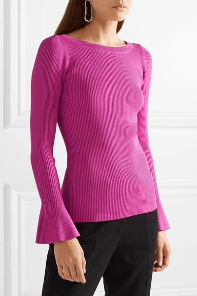 Shop Michael Michael Kors Ribbed-knit Sweater In Magenta