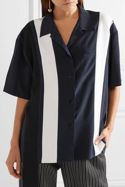 Shop Stella Mccartney Asymmetric Striped Silk Shirt In Midnight Blue