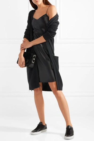 Shop Helmut Lang Embellished Silk-satin Mini Dress In Black