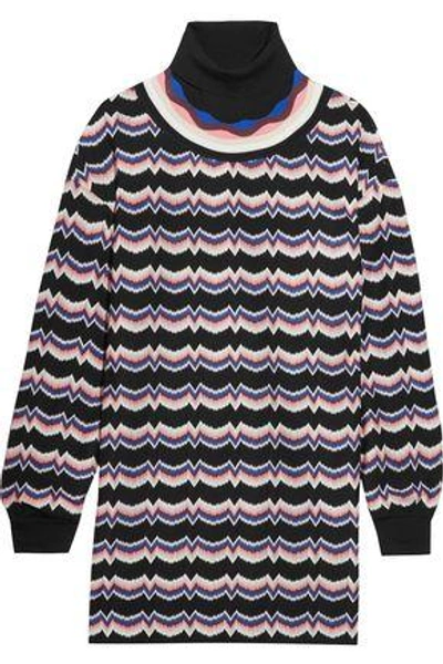 Shop Missoni Woman Wool-blend Crochet-knit Turtleneck Tunic Multicolor