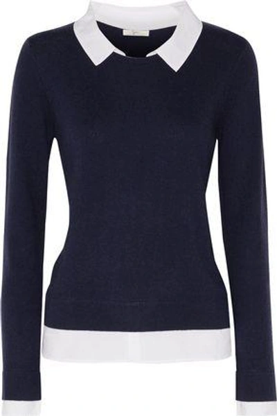 Shop Joie Woman Rika Waffle-knit Wool And Cashmere-blend Sweater Navy