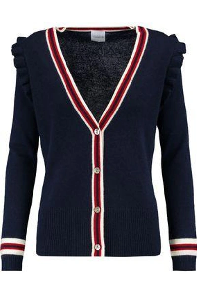 Shop Madeleine Thompson Woman Corfu Ruffle-trimmed Wool And Cashmere-blend Cardigan Navy