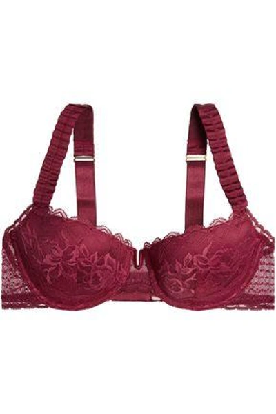 Shop Stella Mccartney Woman Suzie Doting Leavers Lace Balconnette Bra Burgundy