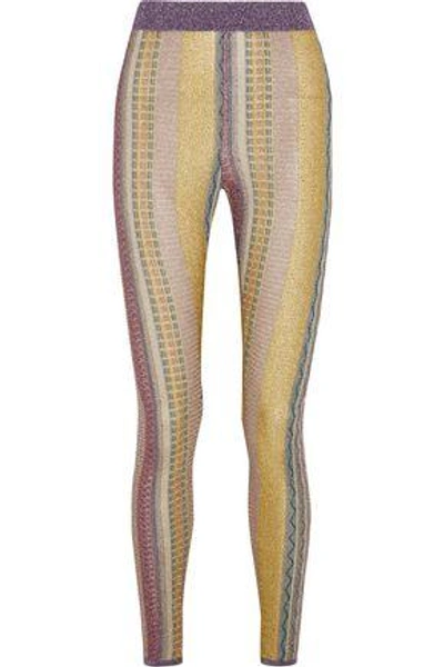 Shop Missoni Woman Metallic Crochet-knit Leggings Yellow