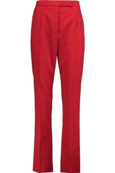 Shop Valentino Woman Stretch Wool-crepe Straight-leg Pants Red