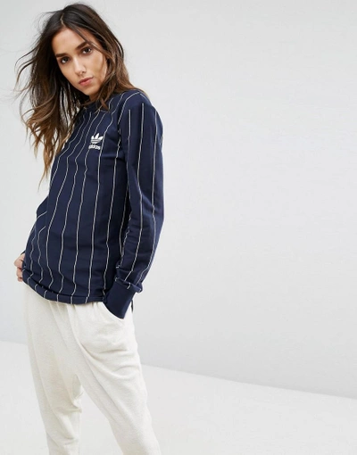 Adidas Originals Tokyo Pinstripe Long Sleeve T-shirt - Blue | ModeSens