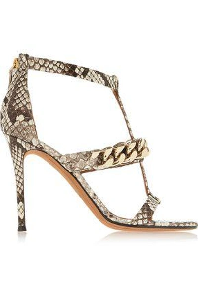 Shop Givenchy Woman Python Sandals With Gold Chain Gray