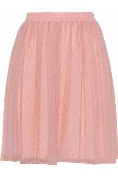 Shop Red Valentino Woman Gathered Point D'esprit Mini Skirt Bright Pink