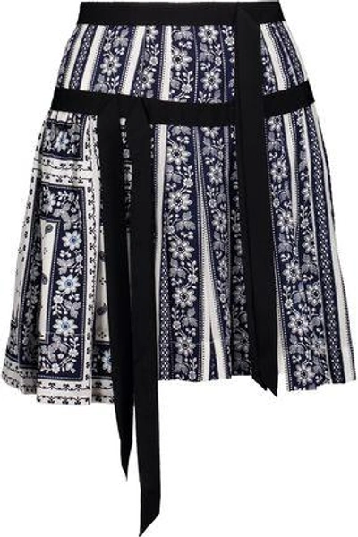 Shop Cinq À Sept Woman Amory Grosgrain-trimmed Printed Silk-satin Mini Skirt Midnight Blue