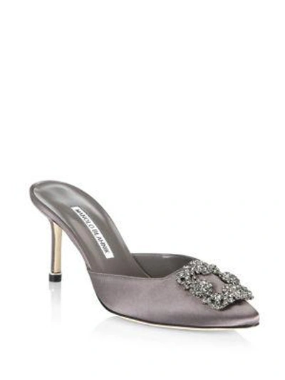 Shop Manolo Blahnik Hangisi 70 Satin Mules In Grey