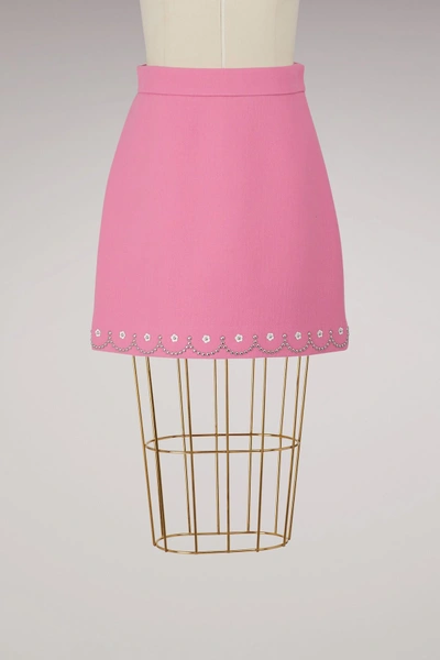 Shop Miu Miu Embroidere Wool Skirt In Pink