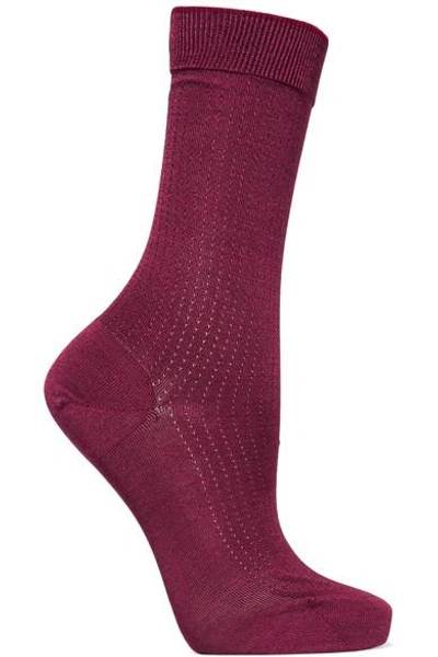 Shop Falke No.2 Pointelle-knit Silk-blend Socks In Burgundy