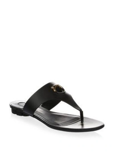 Shop Ferragamo Enfola Metallic Thong Sandals In Black