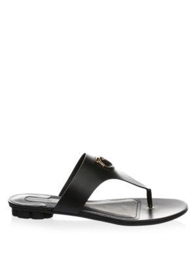 Shop Ferragamo Enfola Metallic Thong Sandals In Black