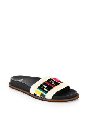 fendi embroidered leather slide sandal