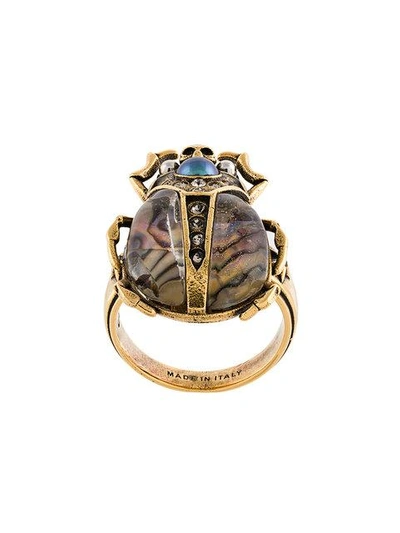 Shop Alexander Mcqueen Bug Plaque Ring - Gold