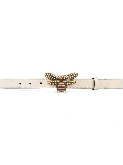 Shop Gucci Queen Margaret Leather Belt In White