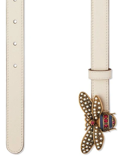 Shop Gucci Queen Margaret Leather Belt In White