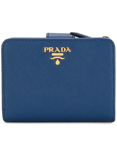 Shop Prada Logo Plaque Wallet - Blue
