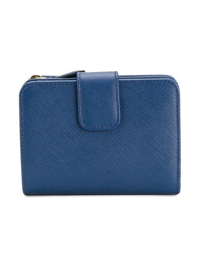 Shop Prada Logo Plaque Wallet - Blue