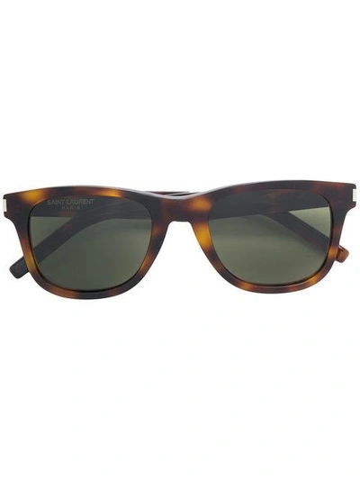 Shop Saint Laurent Rectangle Frame Tortoiseshell Sunglasses In Brown