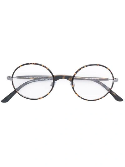 Shop Giorgio Armani Round Frame Glasses In Brown