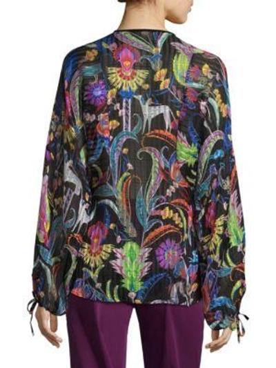 Shop Etro Psych Paisley Beaded Bib Silk Blouse In Black