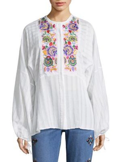Shop Etro Floral Embroidered Blouse In White
