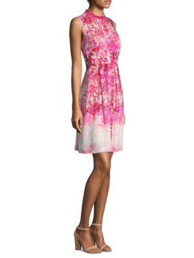 Shop Elie Tahari Floral Mockneck Dress In Pink Passion