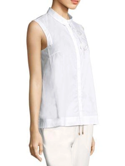 Shop Peserico Sleeveless Button-down Flower Shirt In White
